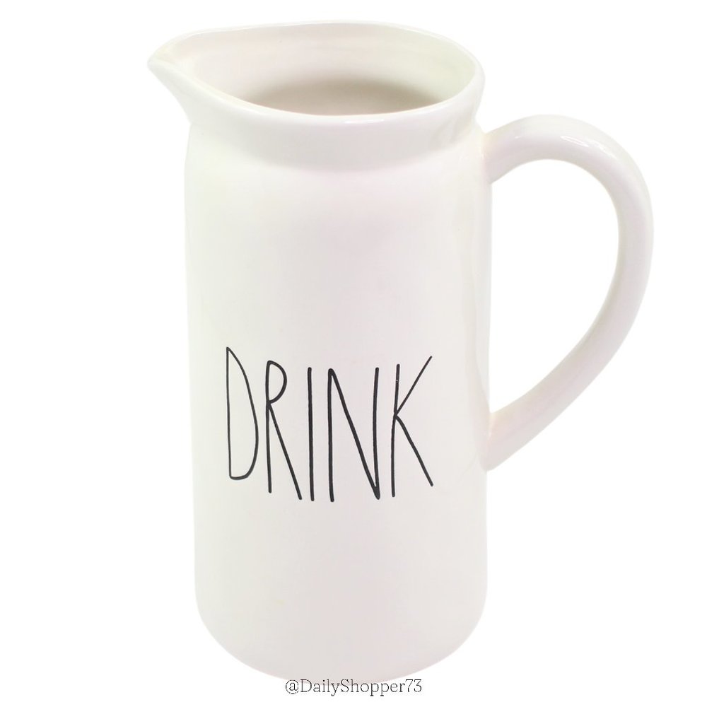 Rae Dunn "Drink" Tall Off-White Ceramic Glazed Pitcher